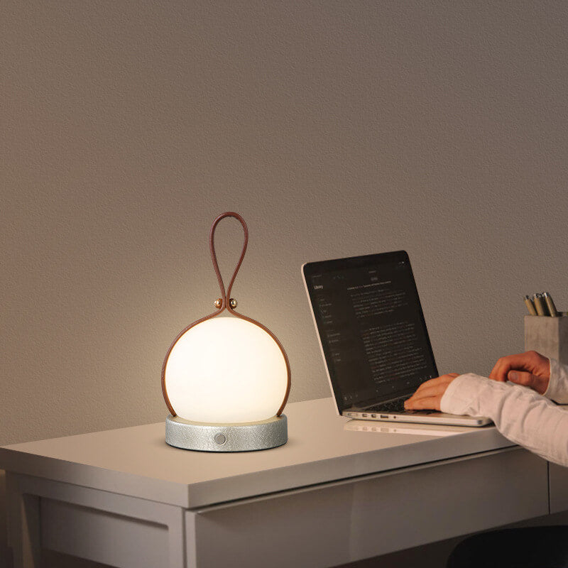 Portable LED USB Night Light Table Lamp - Simple Round Faux Leather