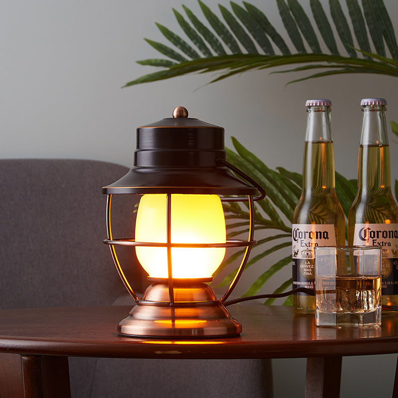 Traditional Farmhouse Waterproof Rechargeable Iron Acrylic Cylinder LED Table Lamp for Living Room