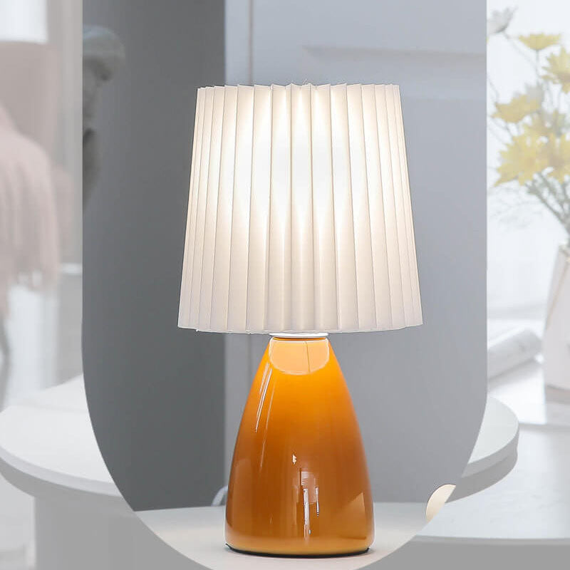 Scandinavian Retro Table Lamp with Pleated Shade and Glass Base
