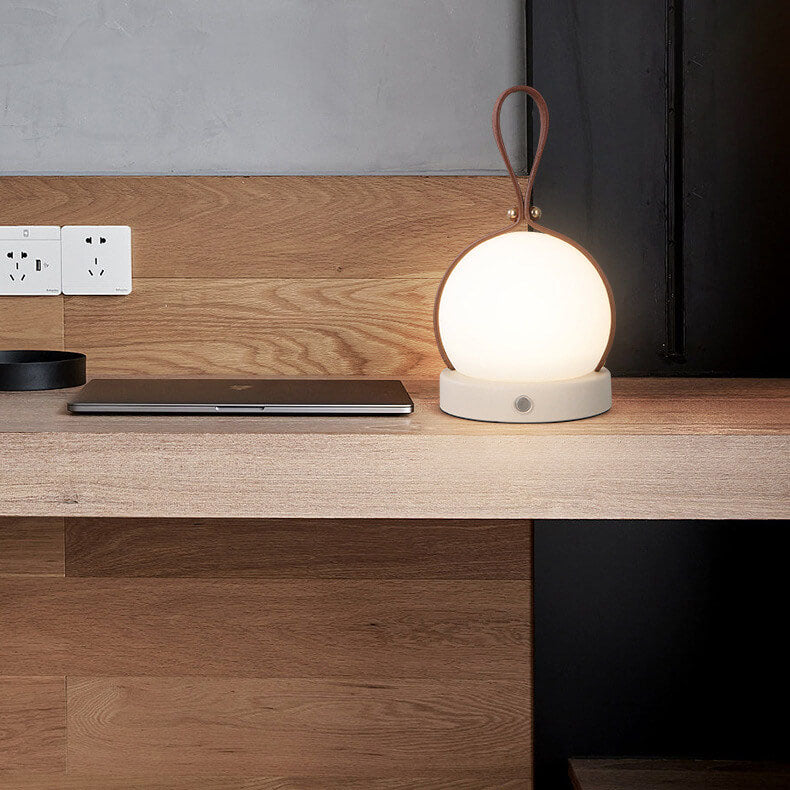 Portable LED USB Night Light Table Lamp - Simple Round Faux Leather