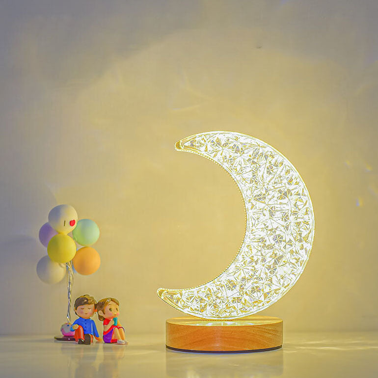 Nordic Creative Acrylic Moon Star Wooden LED USB Table Lamp