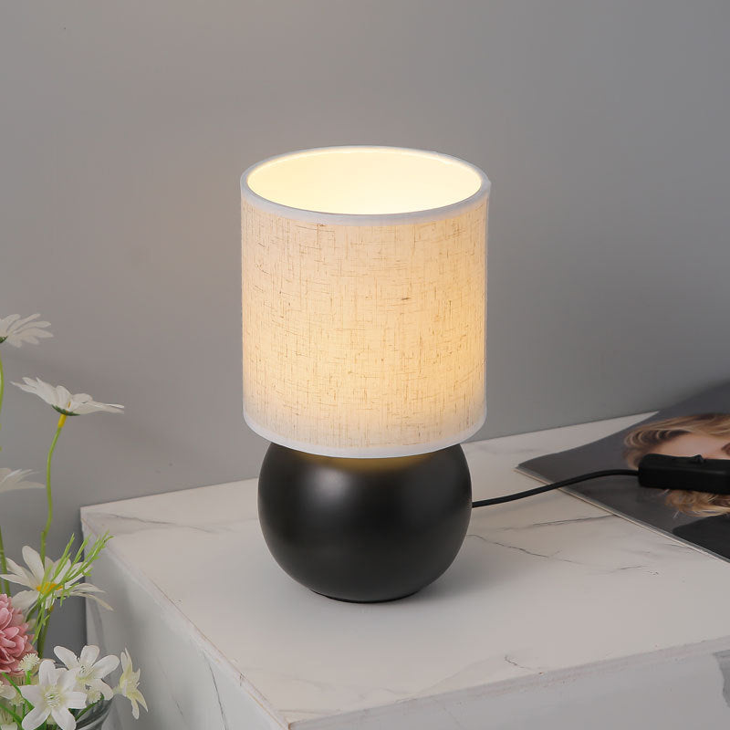 Traditional Vintage Round Orb Ceramic Fabric LED Table Lamp for Bedroom