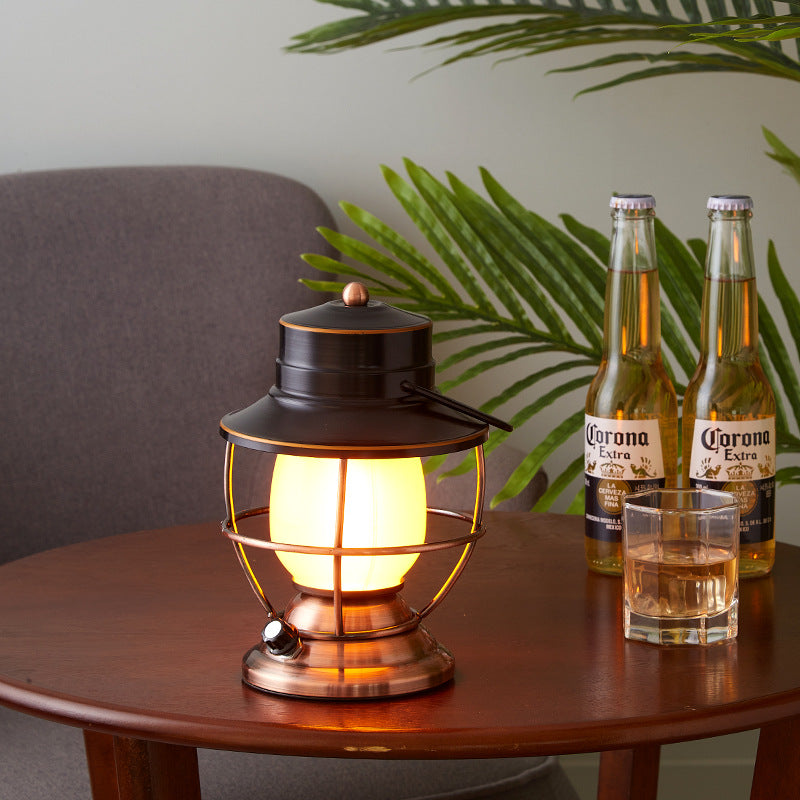 Traditional Farmhouse Waterproof Rechargeable Iron Acrylic Cylinder LED Table Lamp for Living Room