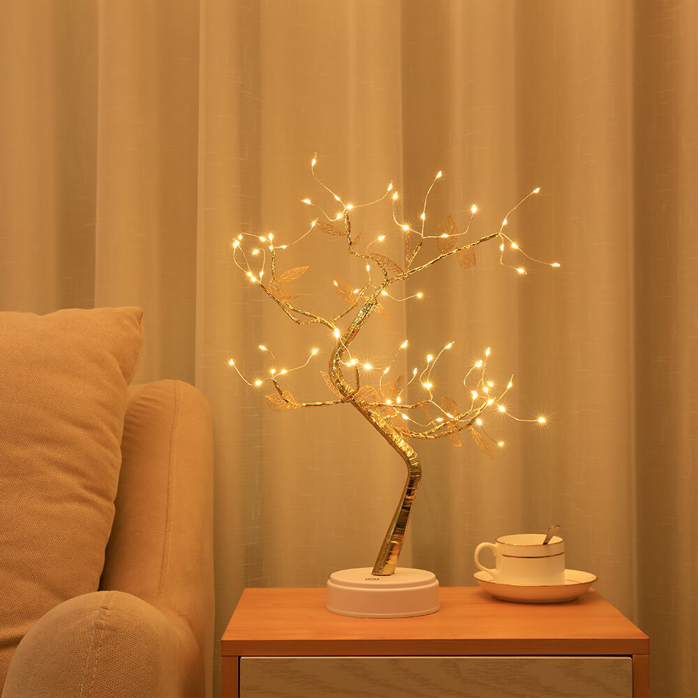 Simulation Gold Leaf Tree LED Table Lamp Decorative Light