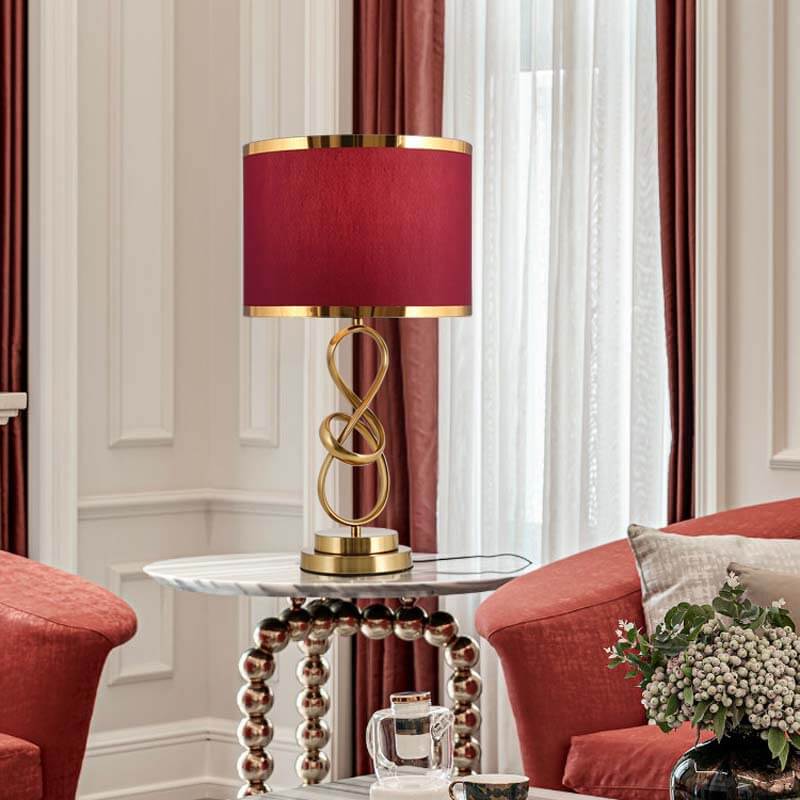 Modern Lightweight Luxurious Table Lamp 1 Light Red Fabric Knot Ring