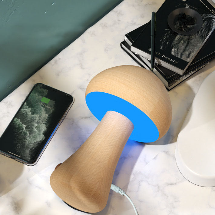 Contemporary Creative Mushroom Rubberwood LED Table Lamp
