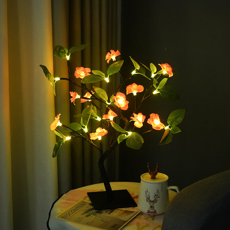 Simulation Peach Blossom Tree Green LED Table Lamp