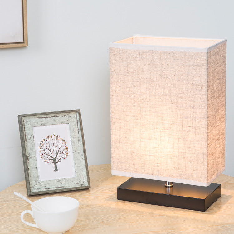 Modern Simplicity Rectangular Linen Black Wooden Base 1-Light Table Lamp
