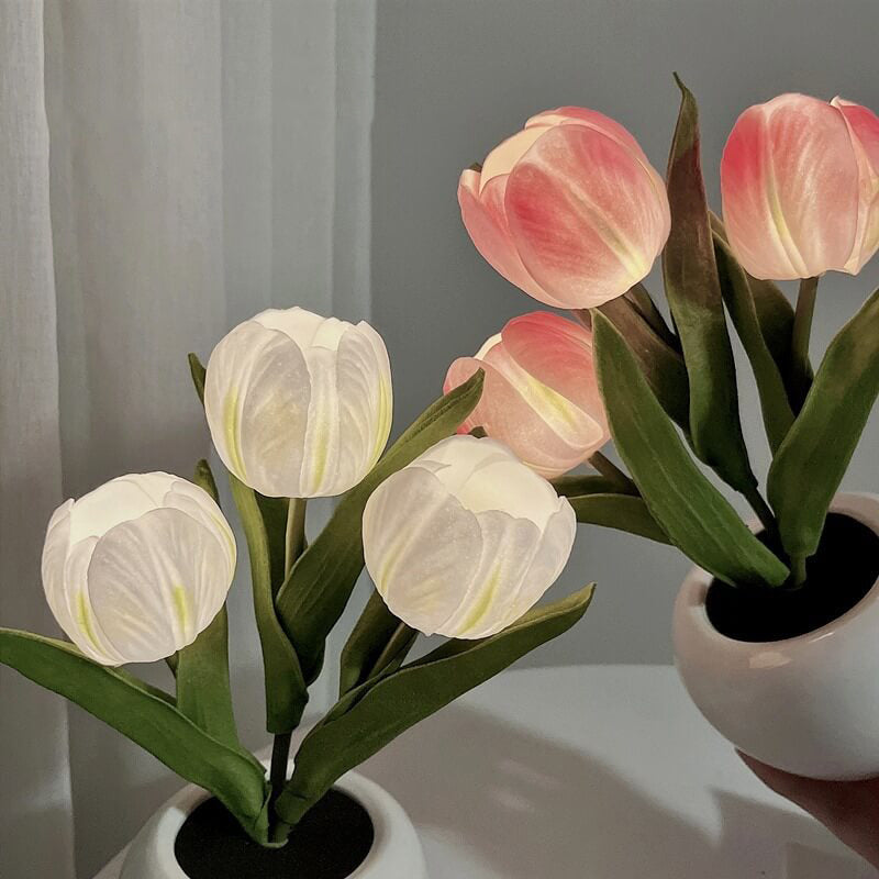 Tulip Simulation Bouquet Ceramic Pot LED Night Light Lamp