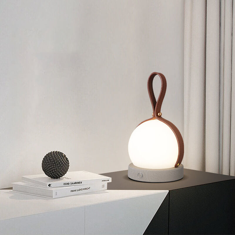 Portable LED USB Night Light Table Lamp - Simple Round Faux Leather