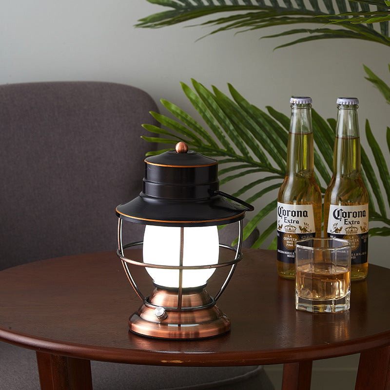 Traditional Farmhouse Waterproof Rechargeable Iron Acrylic Cylinder LED Table Lamp for Living Room