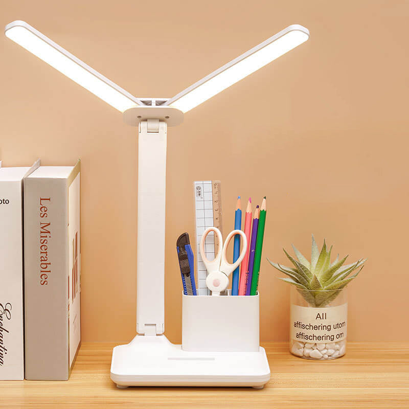 Adjustable LED Desk Lamp with Dual Heads and Multi-Angle Design