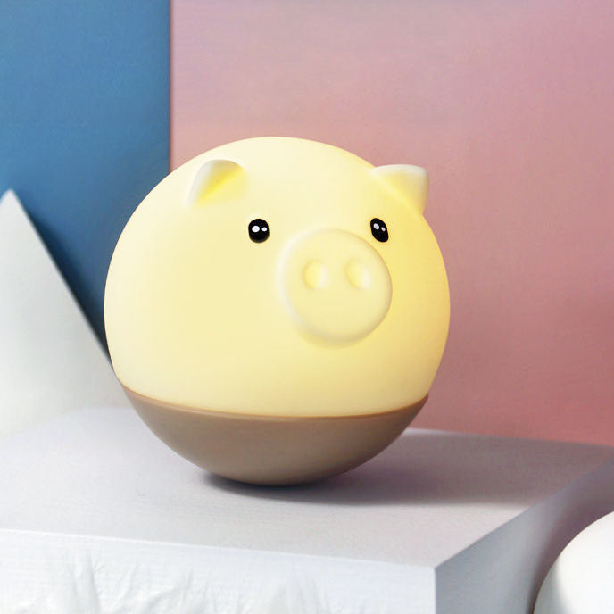 Cartoon Creative Pig Round Silicone LED Night Light Lamp