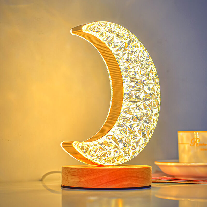 Nordic Creative Acrylic Moon Star Wooden LED USB Table Lamp