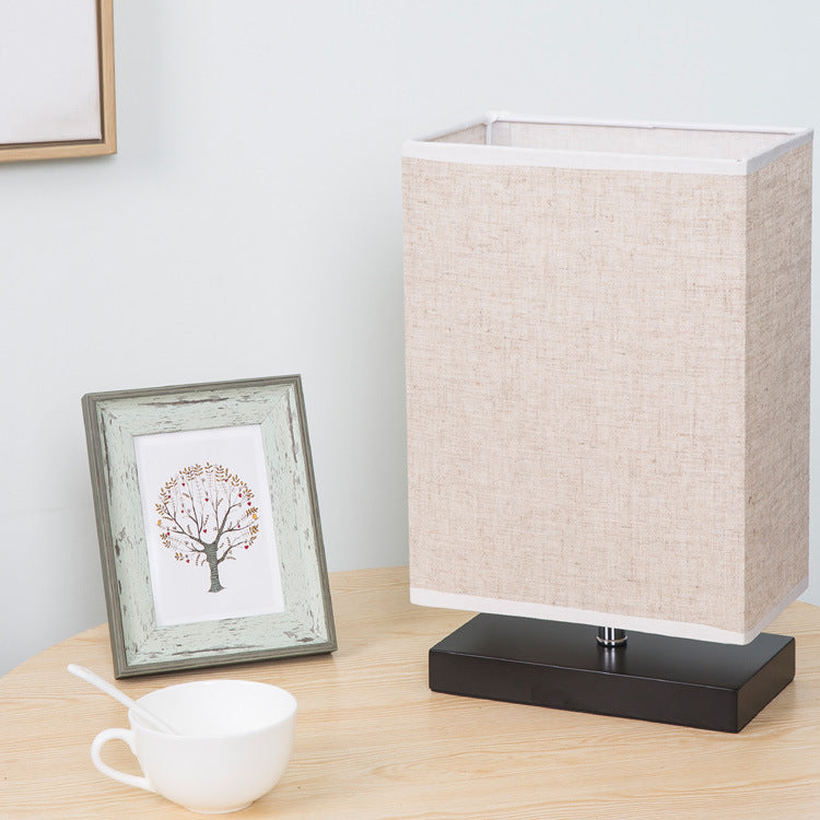 Modern Simplicity Rectangular Linen Black Wooden Base 1-Light Table Lamp