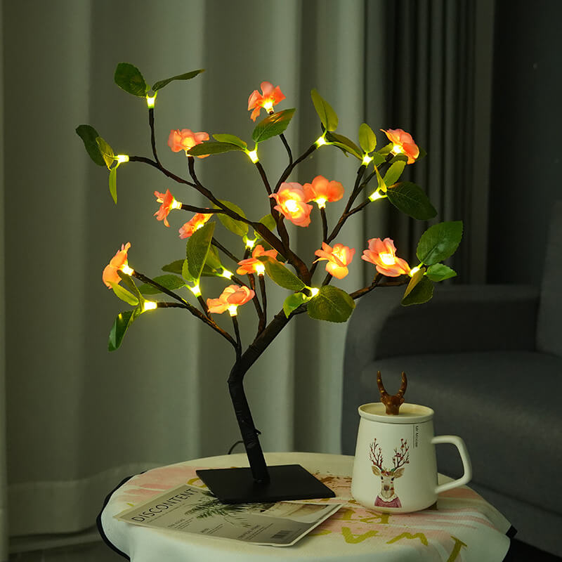 Simulation Peach Blossom Tree Green LED Table Lamp