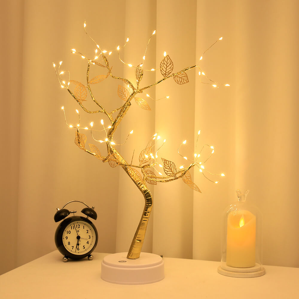 Simulation Gold Leaf Tree LED Table Lamp Decorative Light