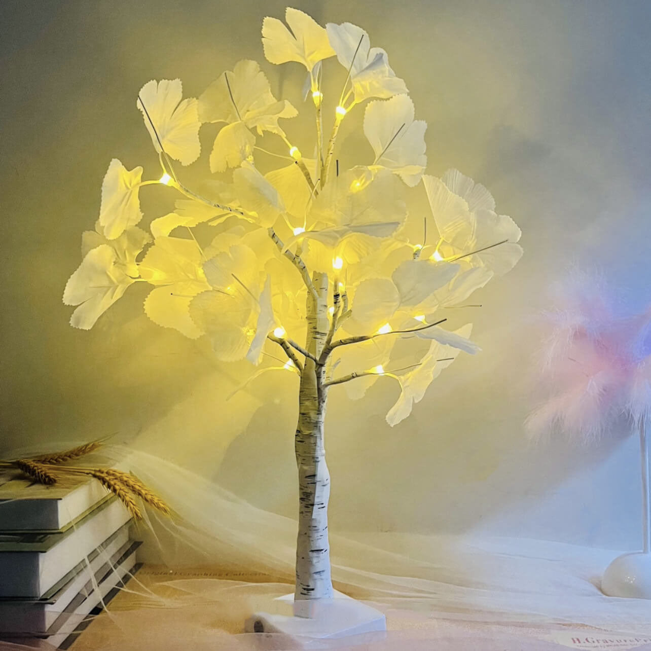 Illuminated Ginkgo Tree Table Lamp USB Battery Decor Light