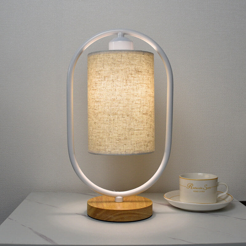 Nordic Linen White Ring 1-Light Dimmable Table Lamp