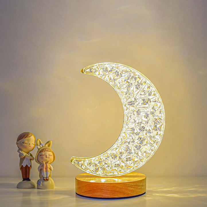 Nordic Creative Acrylic Moon Star Wooden LED USB Table Lamp