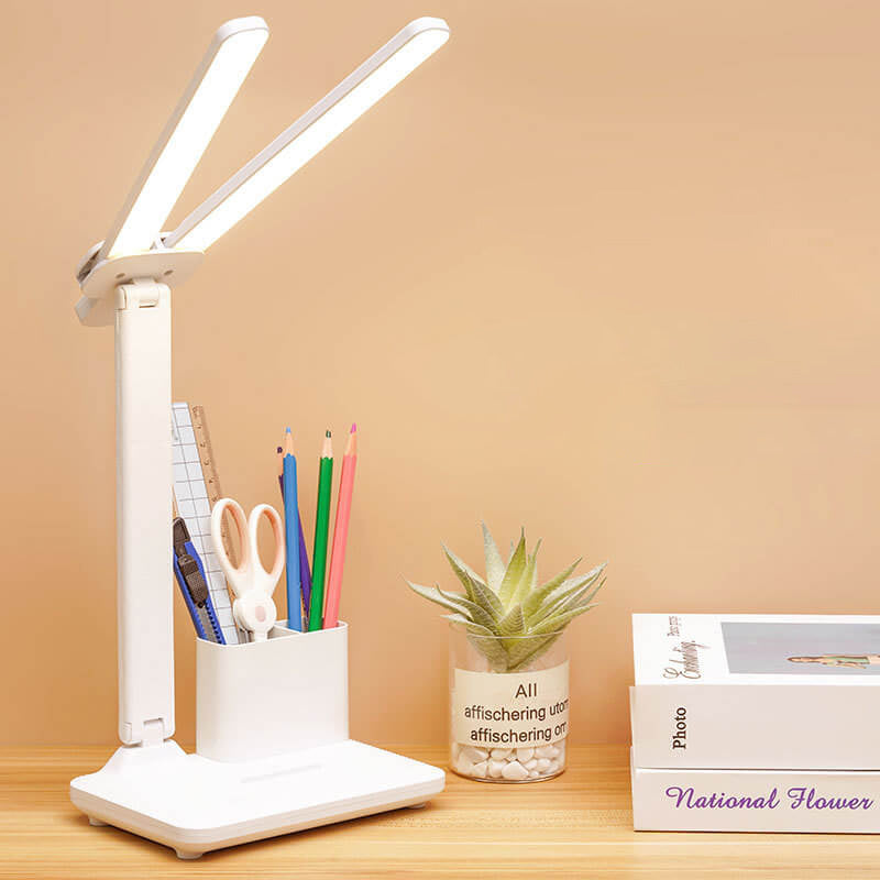 Adjustable LED Desk Lamp with Dual Heads and Multi-Angle Design
