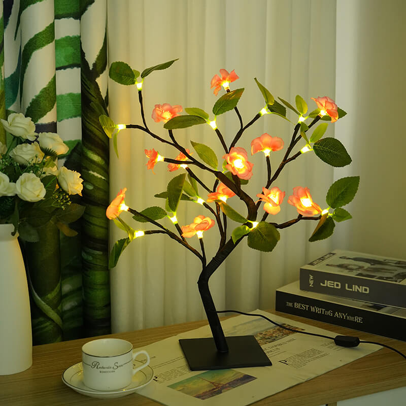 Simulation Peach Blossom Tree Green LED Table Lamp