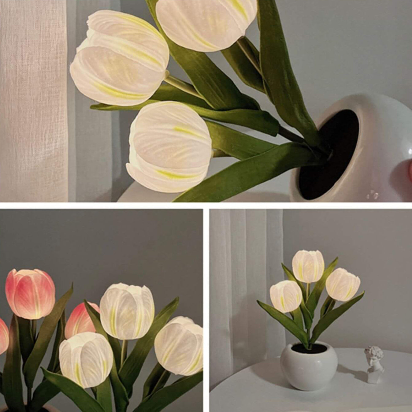 Tulip Simulation Bouquet Ceramic Pot LED Night Light Lamp