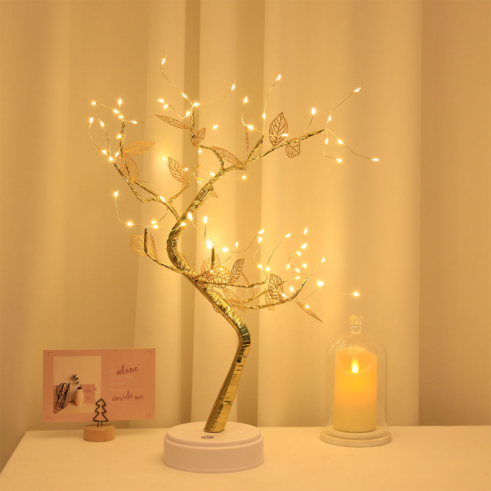 Simulation Gold Leaf Tree LED Table Lamp Decorative Light