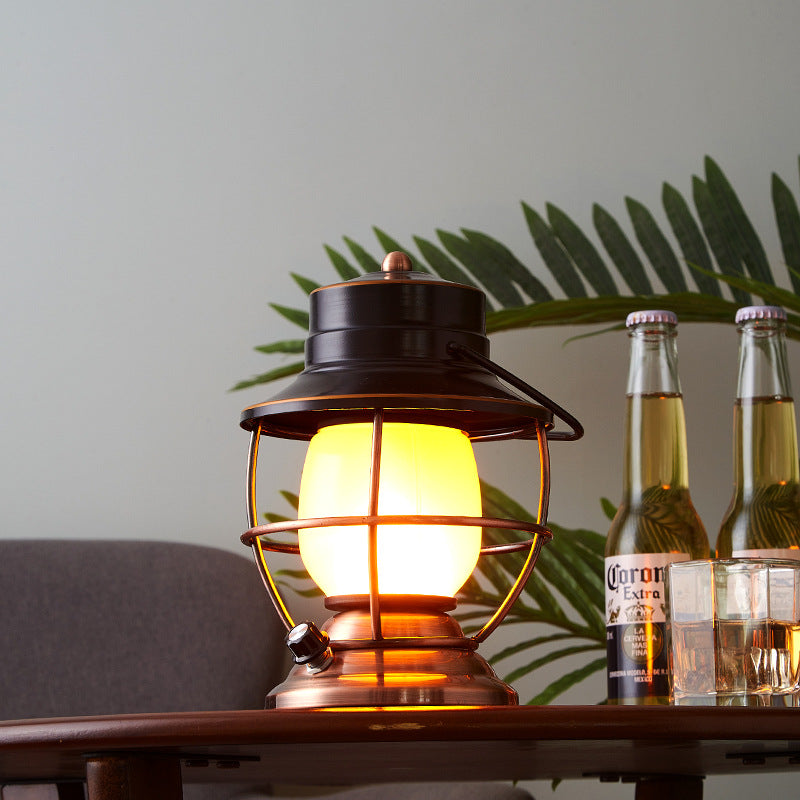 Traditional Farmhouse Waterproof Rechargeable Iron Acrylic Cylinder LED Table Lamp for Living Room