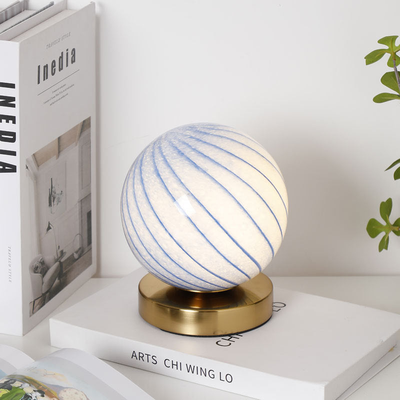 Modern Simplicity Glass Iron Ball Stripe Planet LED Rechargeable Table Lamp for Bedroom