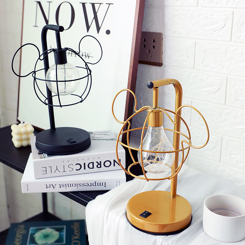Kreative Mouse Metal Cage LED Decorative Battery Table Lamp