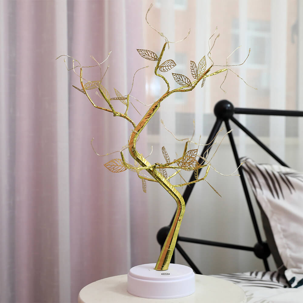 Simulation Gold Leaf Tree LED Table Lamp Decorative Light