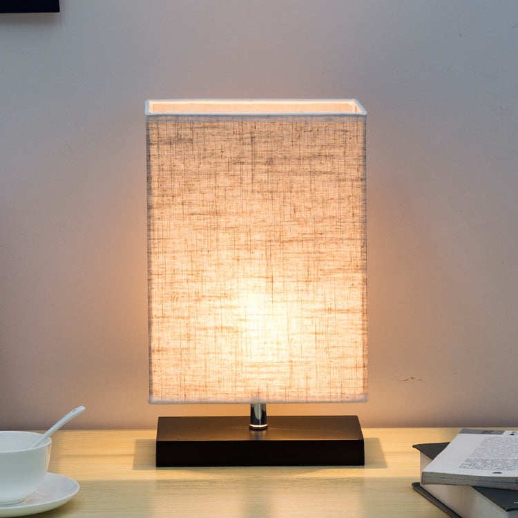 Modern Simplicity Rectangular Linen Black Wooden Base 1-Light Table Lamp