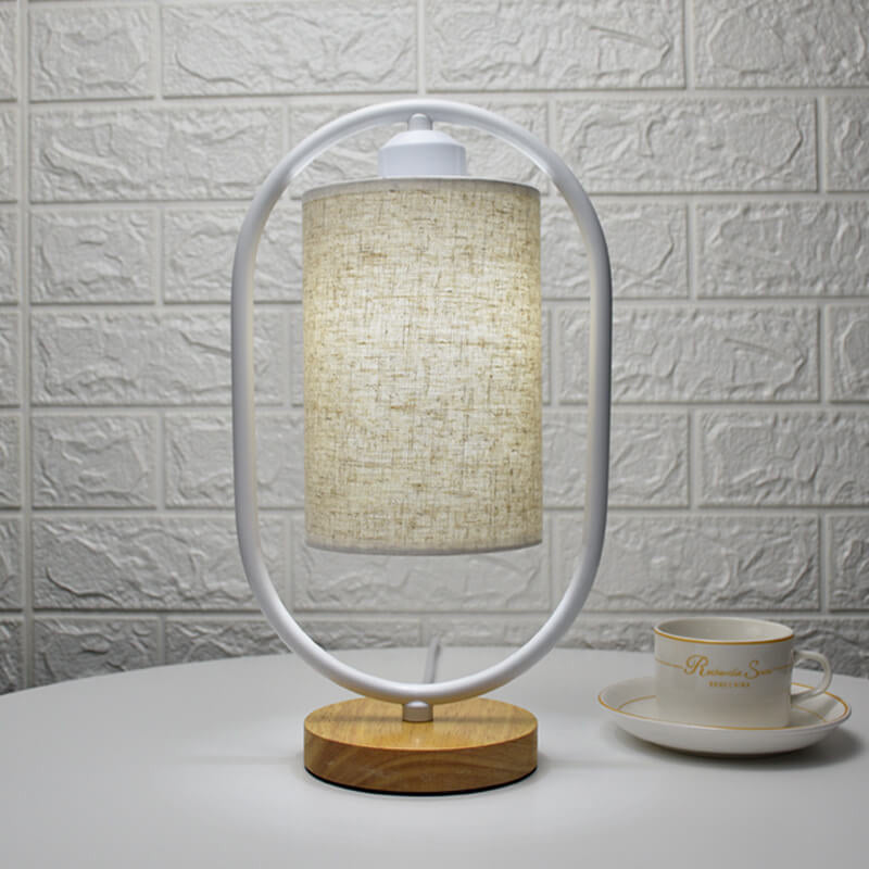 Nordic Linen White Ring 1-Light Dimmable Table Lamp