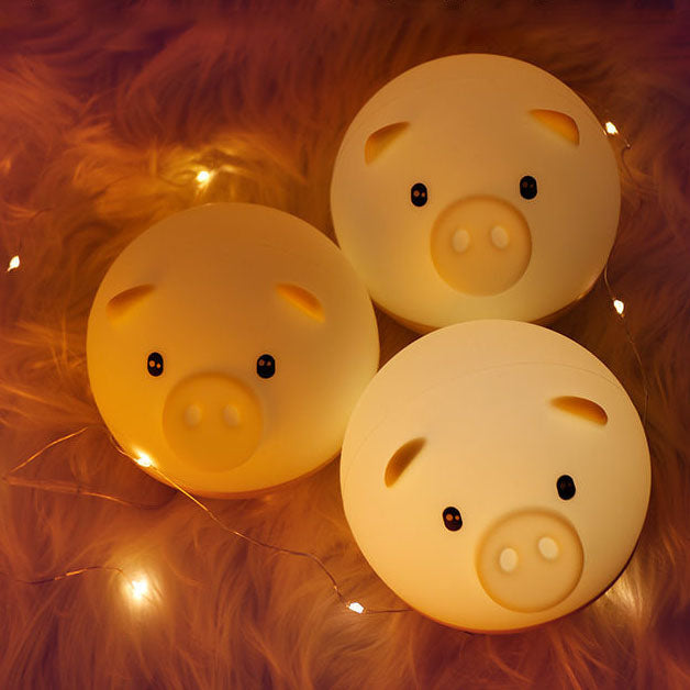 Cartoon Creative Pig Round Silicone LED Night Light Lamp