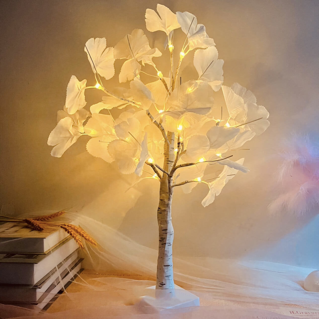 Illuminated Ginkgo Tree Table Lamp USB Battery Decor Light