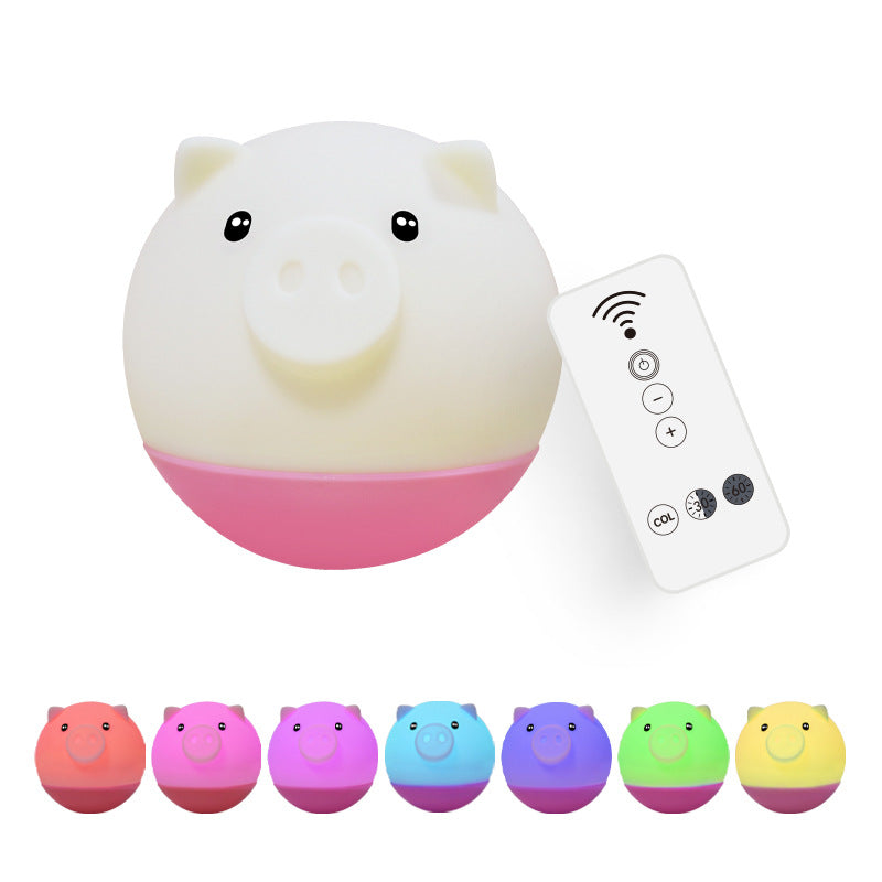 Cartoon Creative Pig Round Silicone LED Night Light Lamp
