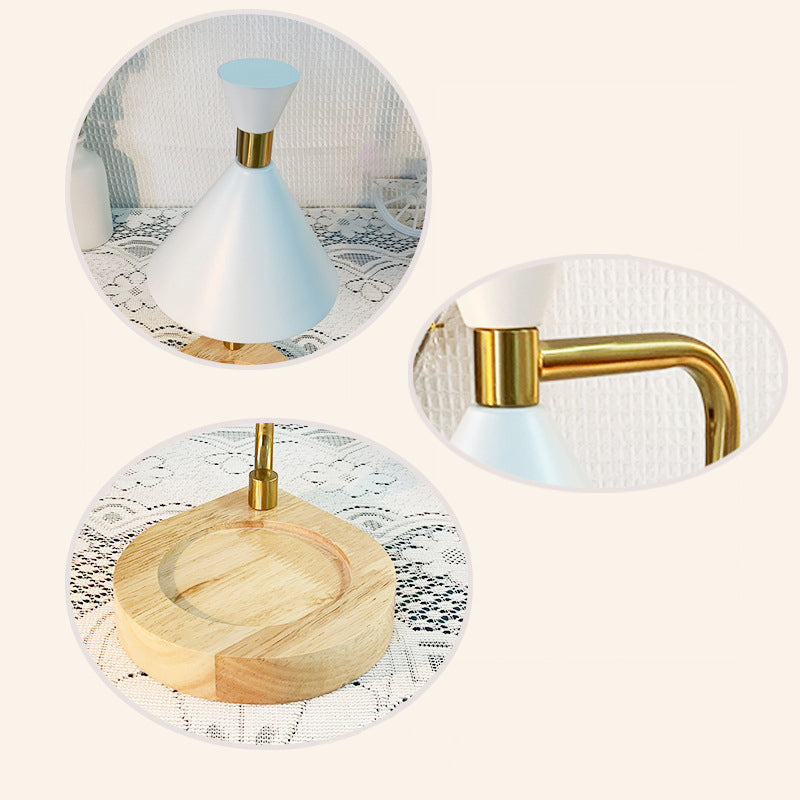 Contemporary Creative Iron Cone Shade Wooden Base 1-Light Melting Wax Table Lamp for Bedroom