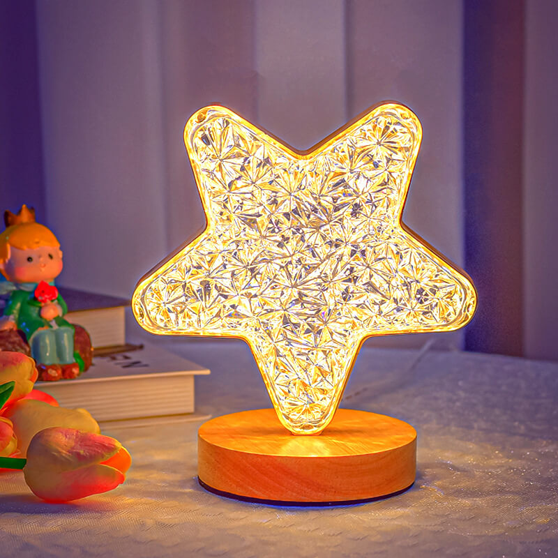 Nordic Creative Acrylic Moon Star Wooden LED USB Table Lamp