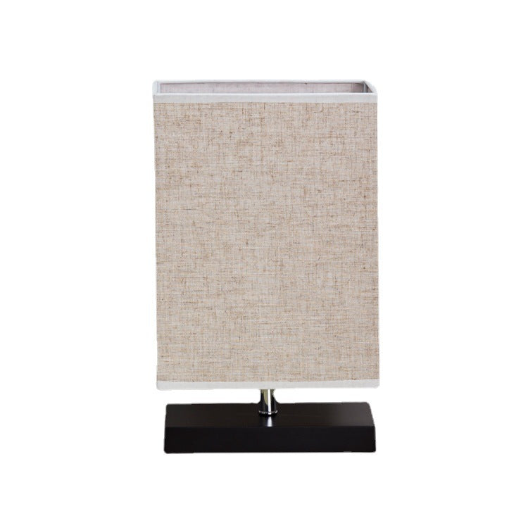Modern Simplicity Rectangular Linen Black Wooden Base 1-Light Table Lamp