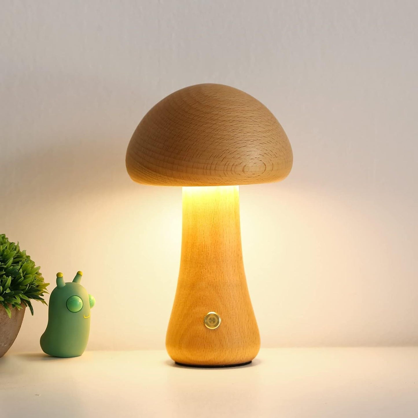 Contemporary Creative USB Mushroom Wooden LED Table Lamp