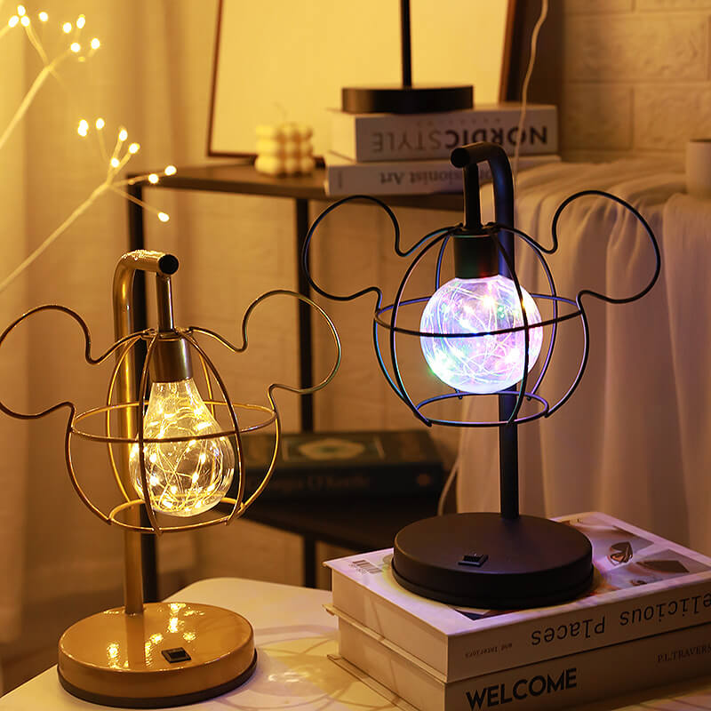 Kreative Mouse Metal Cage LED Decorative Battery Table Lamp