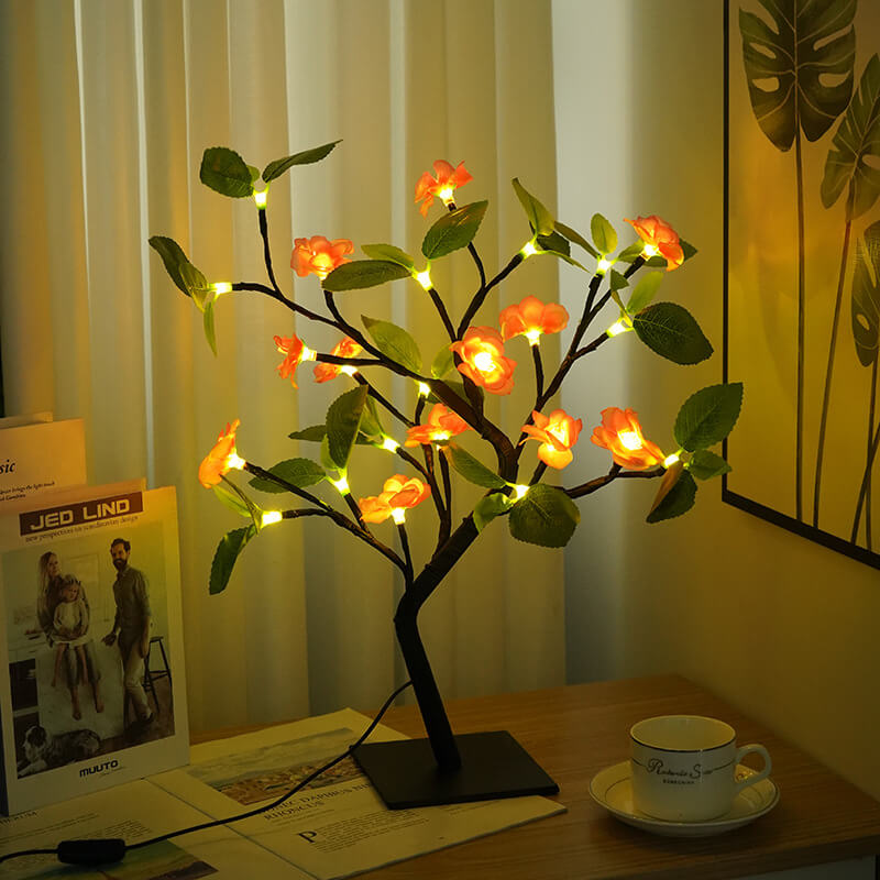 Simulation Peach Blossom Tree Green LED Table Lamp