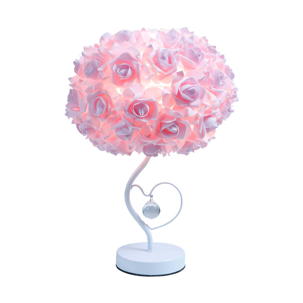 Moderne Art Deco Rose Floral Fabric Table Lamp 1-Bulb Bedroom