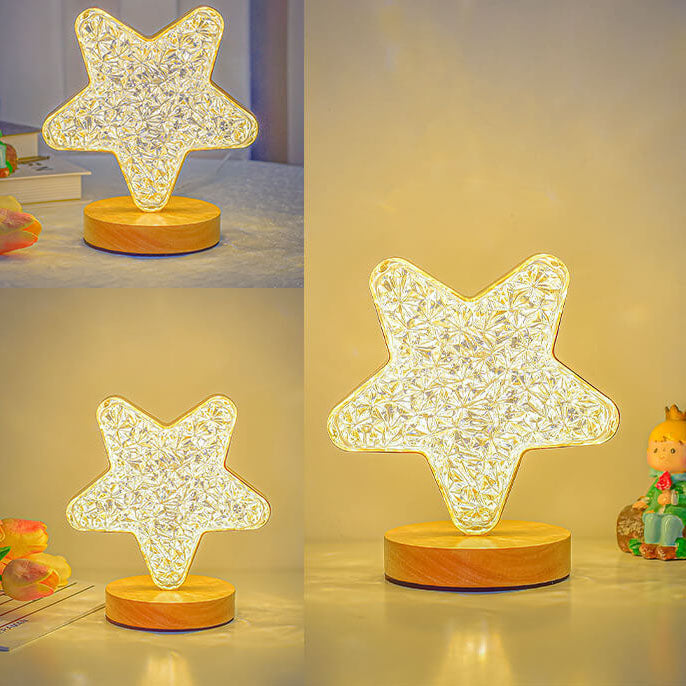 Nordic Creative Acrylic Moon Star Wooden LED USB Table Lamp