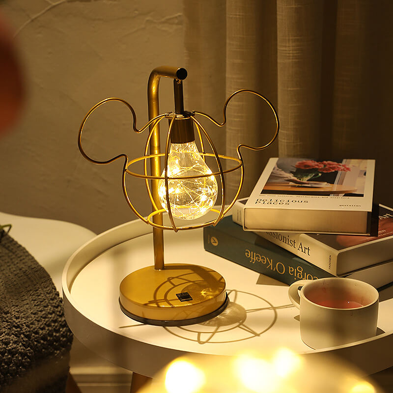 Kreative Mouse Metal Cage LED Decorative Battery Table Lamp