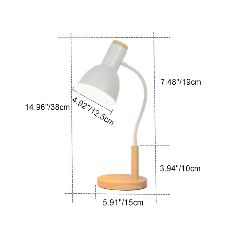 Contemporary Nordic Iron Round Shade Wooden Base 1-Light Desk Lamp for Home Office