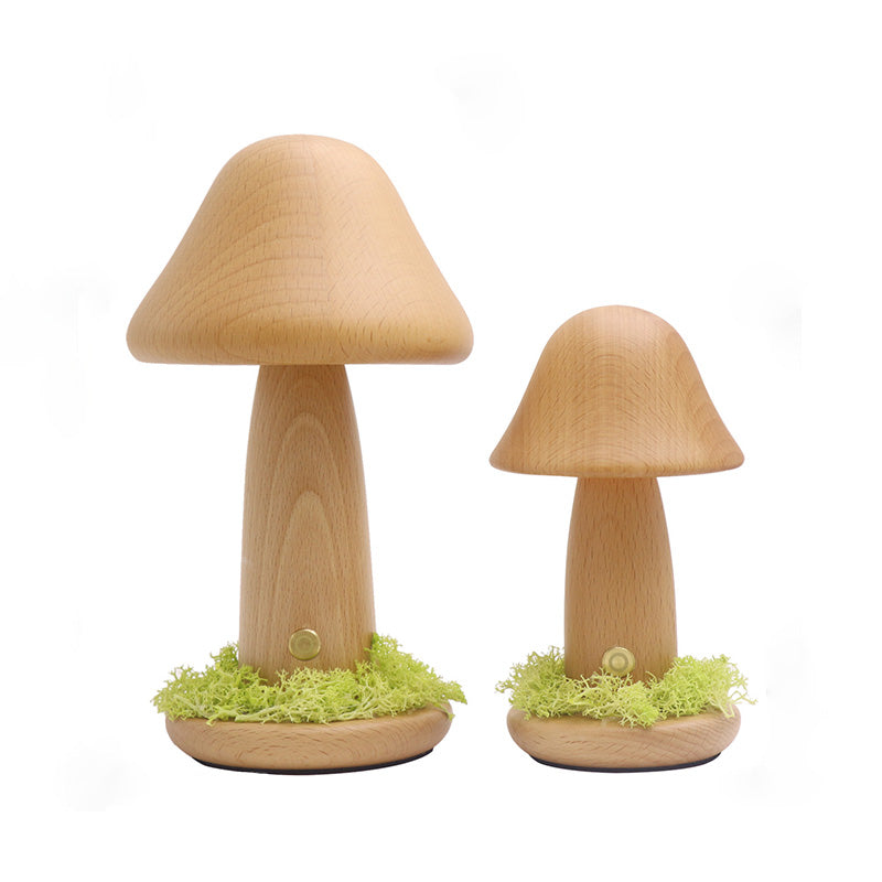 Moderne Art Deco Mushroom Round Solid Wood LED Table Lamp