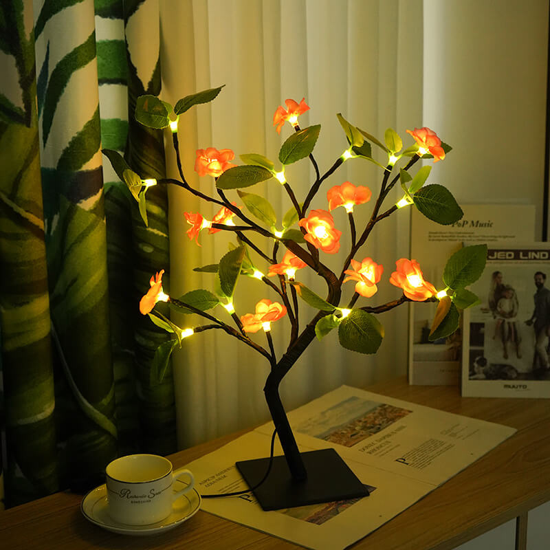 Simulation Peach Blossom Tree Green LED Table Lamp