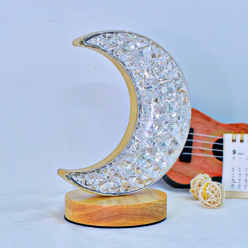 Nordic Creative Acrylic Moon Star Wooden LED USB Table Lamp